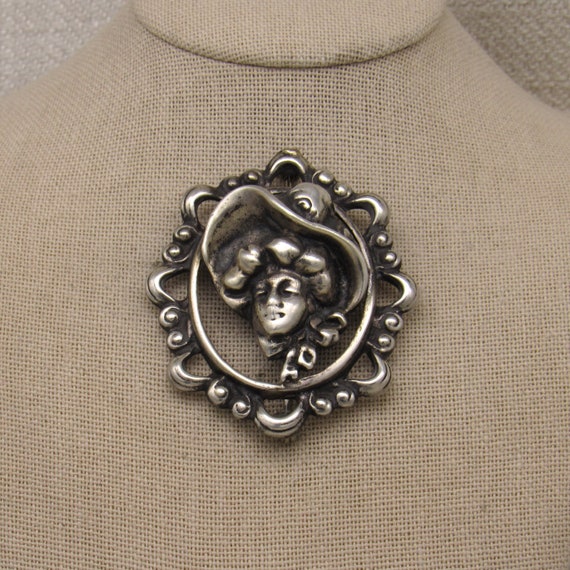 Sterling Silver Large Art Nouveau Pin + - image 1