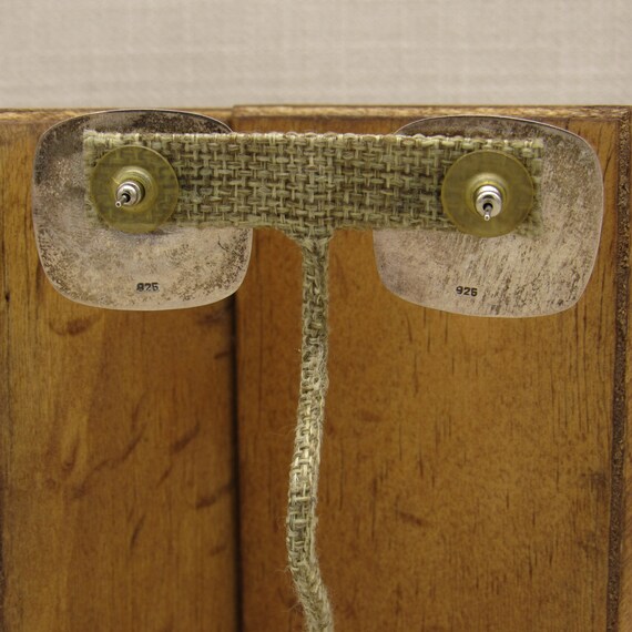 Large Puffed Rectangular Sterling Silver Post Ear… - image 4