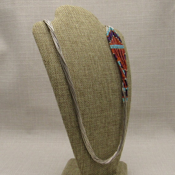 Vintage Beaded Liquid Silver Offset Necklace + - image 2