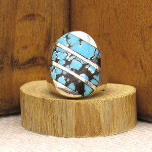 Sterling Silver and Inlay Turquoise Ring Size 9 1/2 +