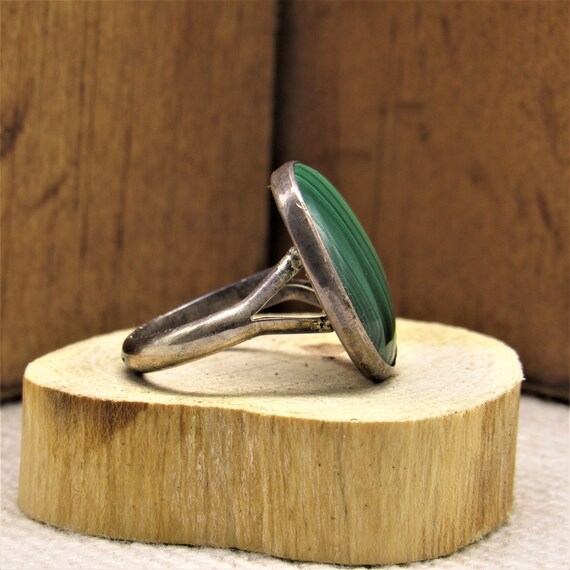 Sterling Silver and Malachite Ring Size 5 3/4 + - image 2