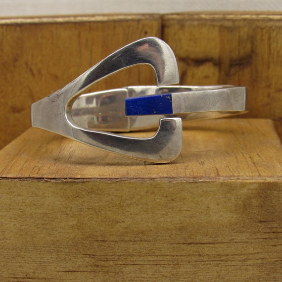 Sterling Silver and Lapis Hinged Bangle Bracelet … - image 1