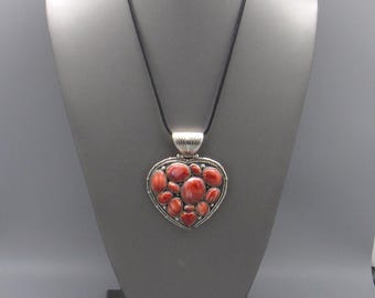 Vintage Sterling Silver Spiny Oyster Shell Heart Pendant Necklace