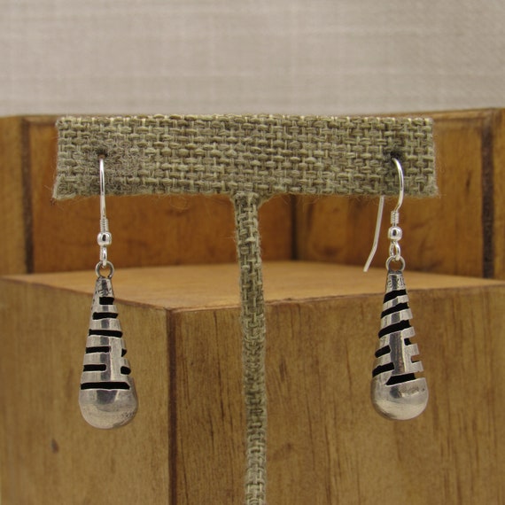 Mexico Sterling Silver Teardrop Dangle Earrings + - image 1
