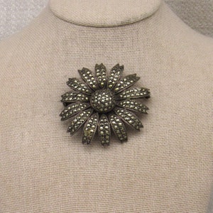 Sterling Silver and Marcasite Daisy Pin image 1