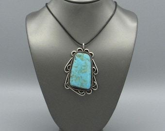 Sterling Silver and Large Turquoise Stone Pendant