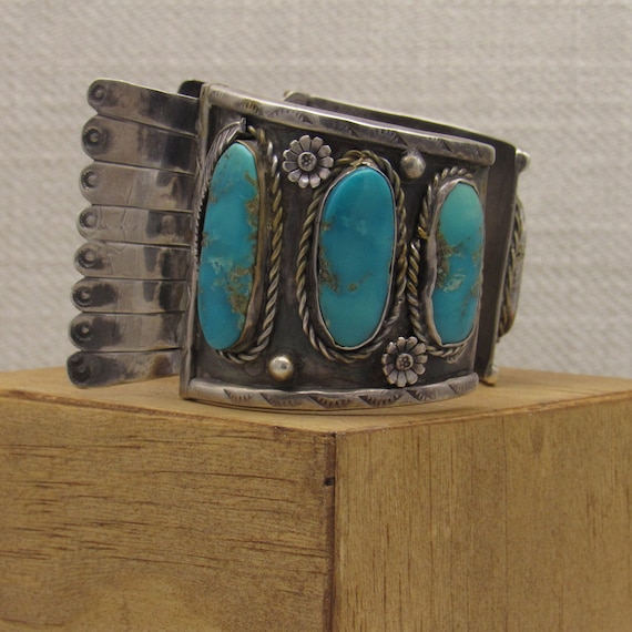 Southwest Men's Sterling Silver & Turquoise Watch… - image 3