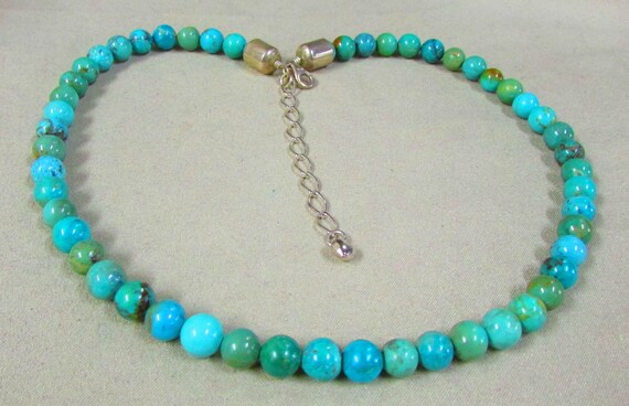 17" Plus extender 8mm Turquoise Round Bead Neckla… - image 1