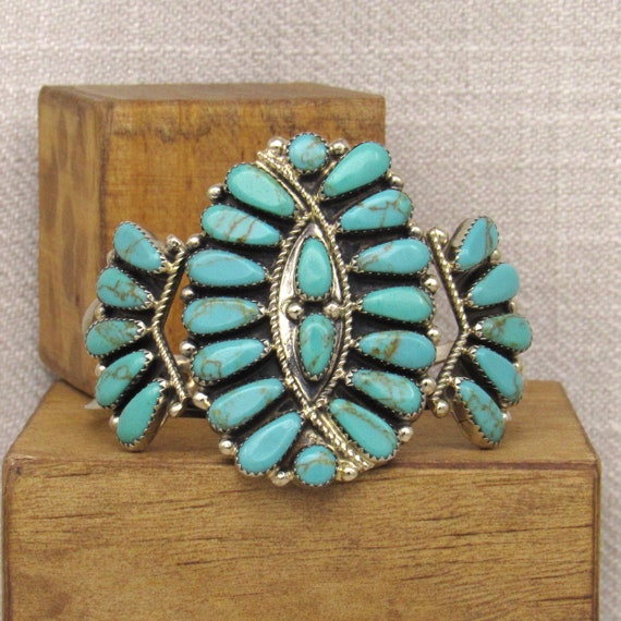 Beautiful Nickel Silver and Block Turquoise Clust… - image 1