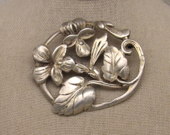 2 1/4" Wide Sterling Silver Floral Brooch +