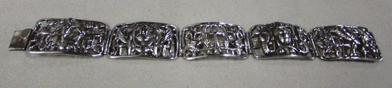 Sterling Silver Link Bracelet with Egyptian Desig… - image 5