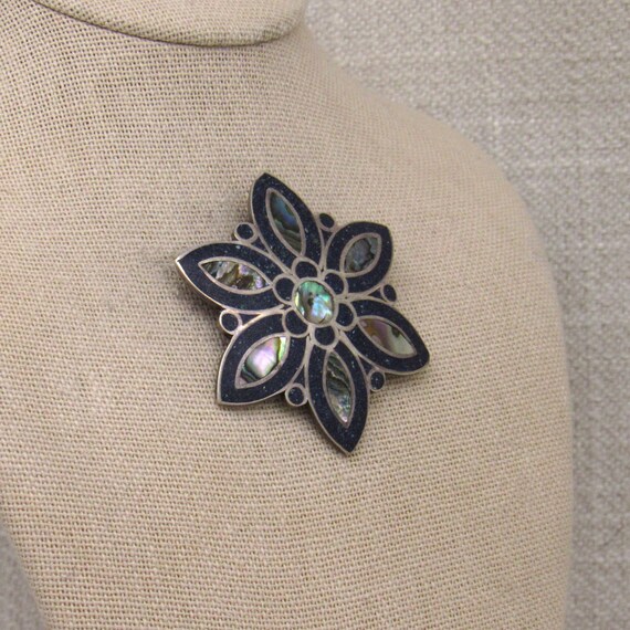 Sterling Silver Taxco Pin/Pendant with Blue Chip … - image 2