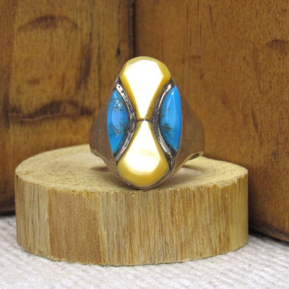 Sterling Silver Turquoise and Gold Lip Ring Size 7 +