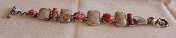 Sterling Silver, Apple Coral and Fossil Coral Lin… - image 3