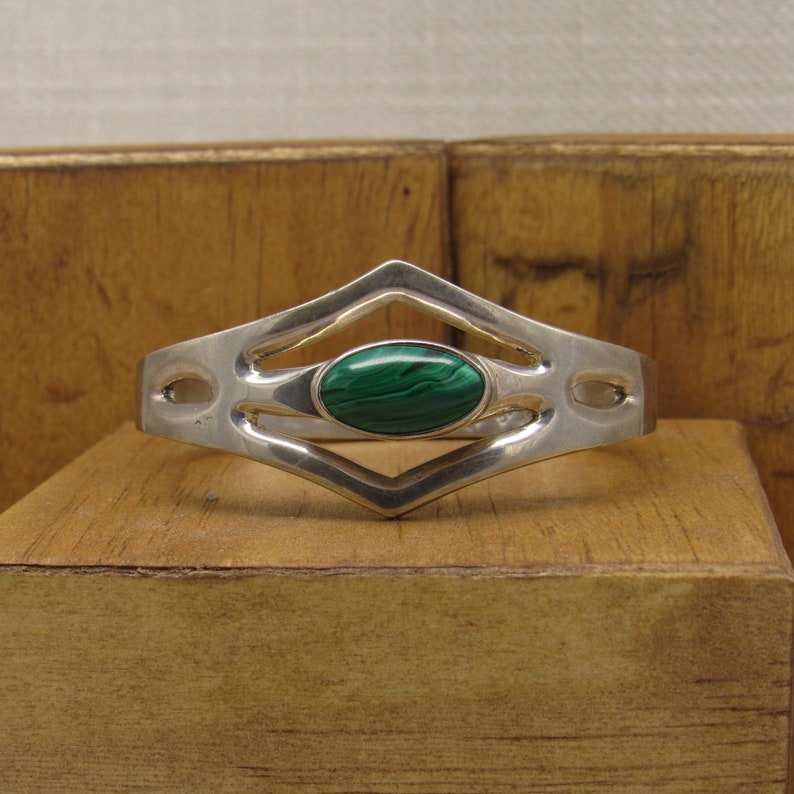 Malachite and Sterling Silver Hinged Bangel Bracelet image 1