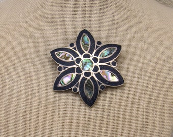 Sterling Silver Taxco Pin/Pendant with Blue Chip Inlay and Abalone Shell Eagle 3 +