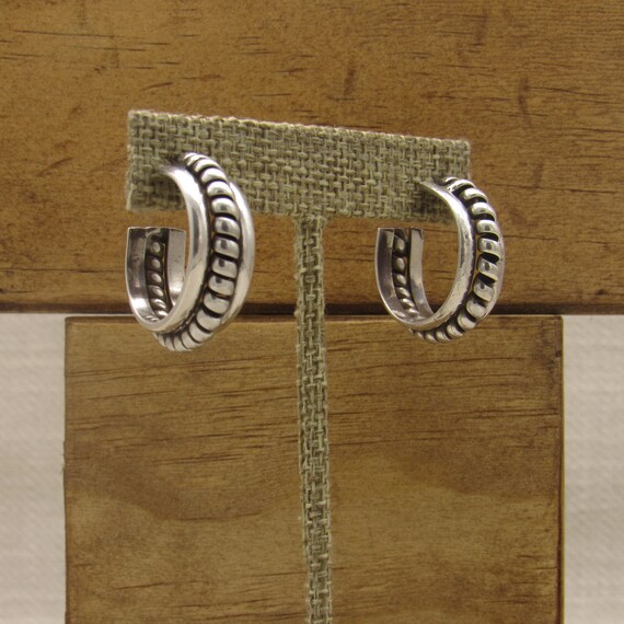 Sterling Silver Oxidized Hoops Post Earrings + - image 2