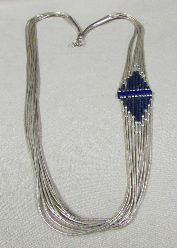 Sterling Liquid Silver and Block Lapis Necklace +