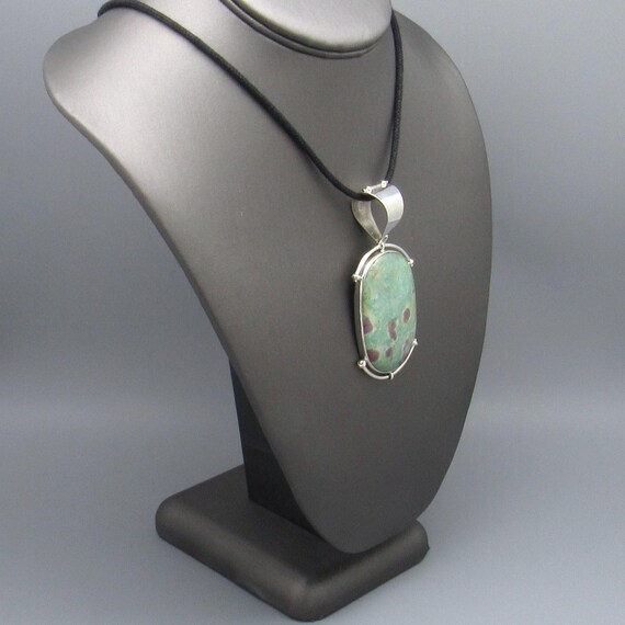 Large Vintage Sterling Silver Ruby Zoisite Pendan… - image 4