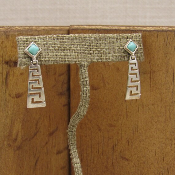 Sterling Silver and Faux Turquoise Dangle Post Ea… - image 2