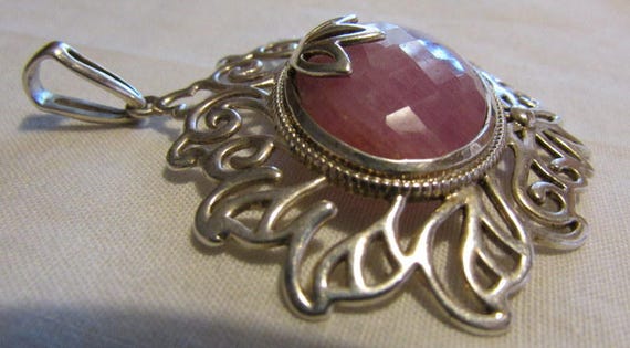Sterling Silver and Cushion Cut Pink Stone Pendan… - image 3
