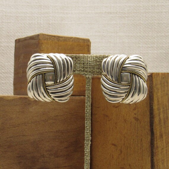 Large Puffed Textured Rectangle Post Earrings Fro… - image 1