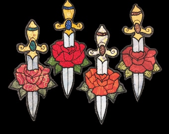Rose mit Messer Handmade Patch