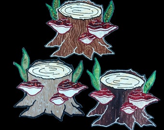 Reishi Mushroom on Tree Trunk Applique Patch