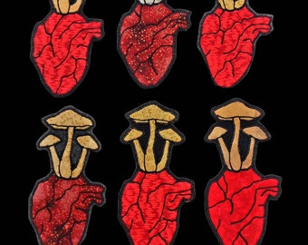 Heart Mushroom Applique Patch