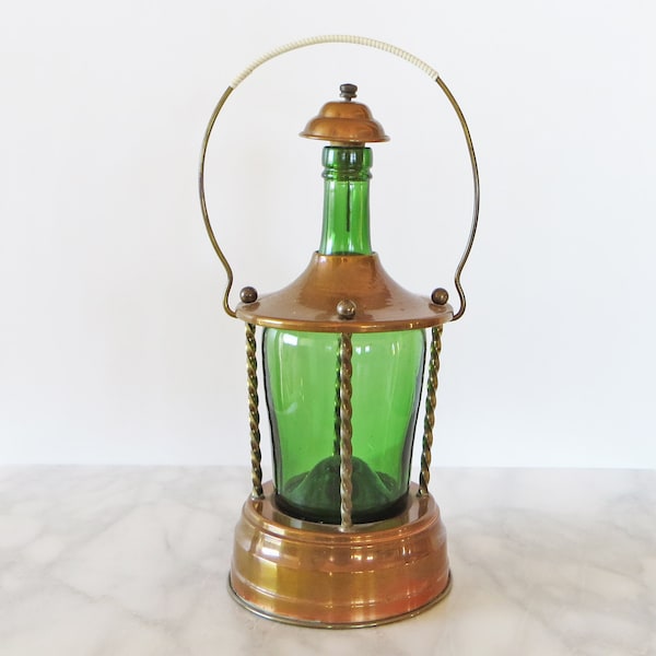 Vintage Music Box Decanter - Musical Decanter - Bohemian Decor - Unique Antique Music Box - Green Glass Bottles
