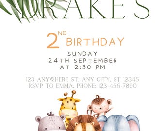 Safari Theme Birthday Invitation