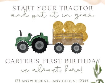 Farm Tractor Kids Birthday Invitation