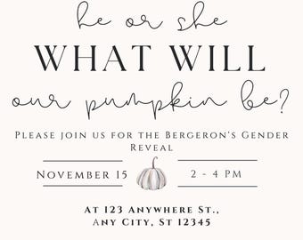Pumpkin Gender Reveal Invitation