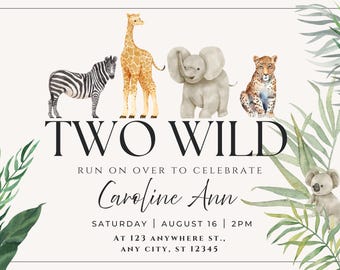 Two Wild- Safari Theme Birthday Invitation