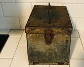 Antique Postal Worker Field Box Travel Metal Fold out desk 1923 latch front handle top post office display farmhouse collectible storage