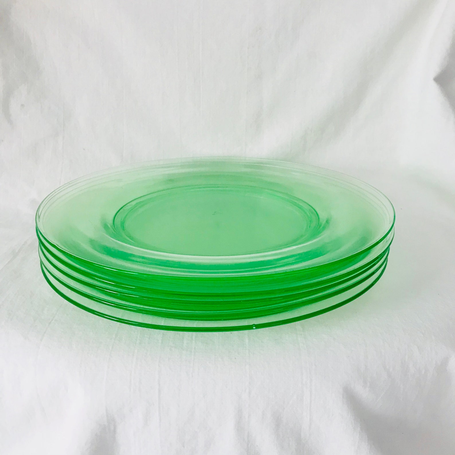 Set of 5 Luncheon Plates Uranium Glass Cambridge green Etsy