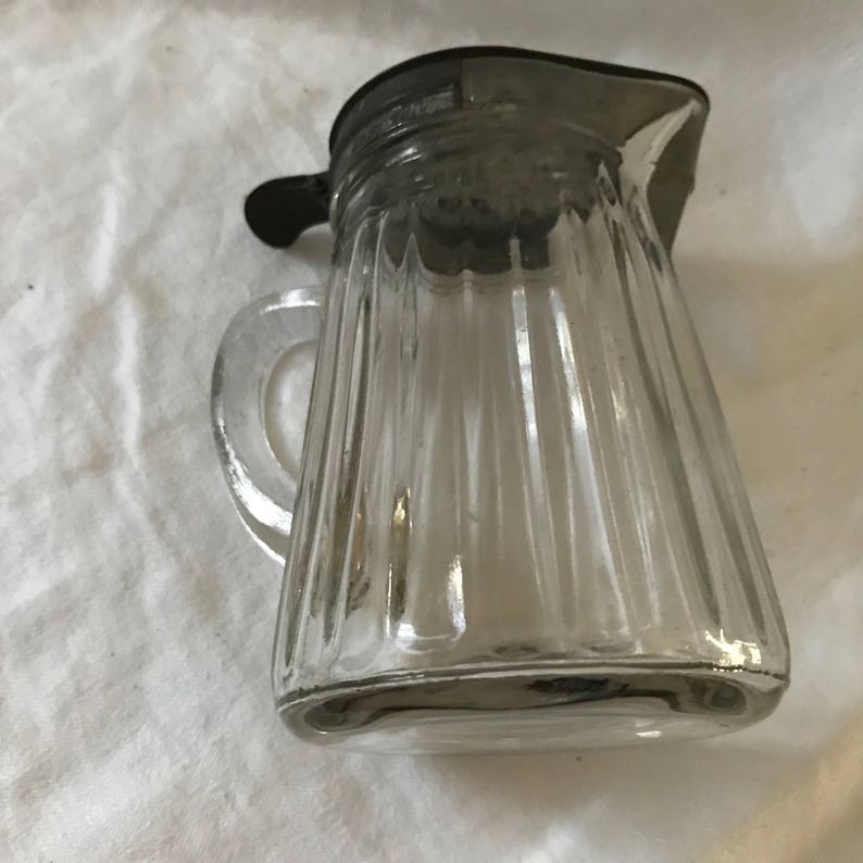 Antique Glass Syrup Pitcher With Metal Push Lid Turn of the Etsy