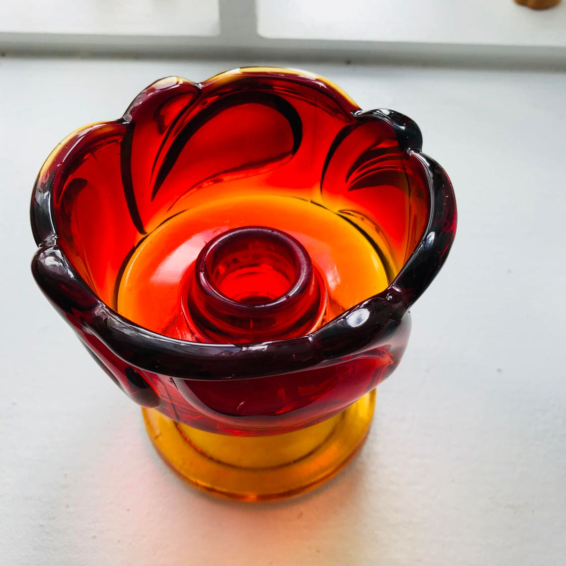 Amberina Glass Candlestick Holders Candle Holders Red and Etsy
