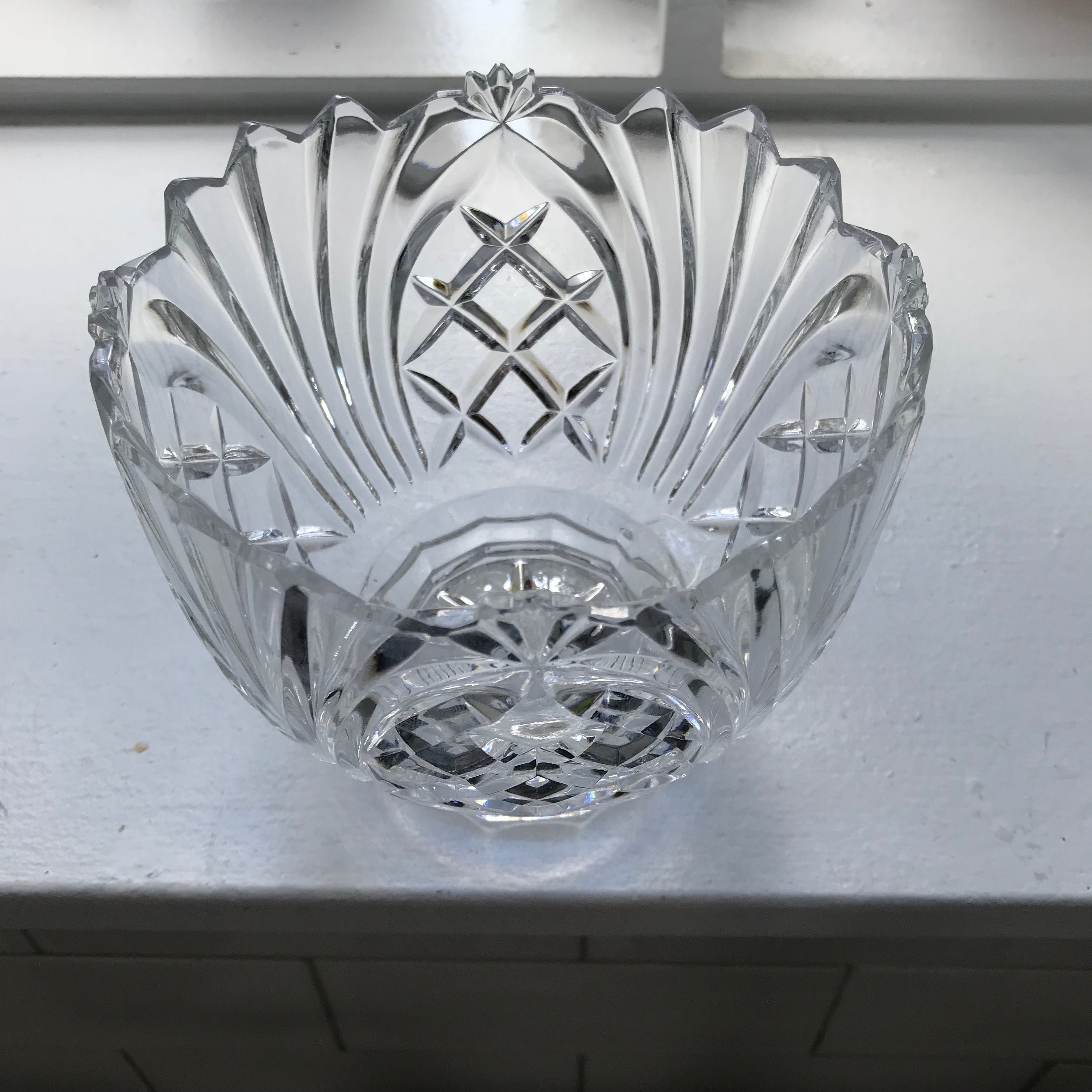 Vintage Crystal Bowl Large Pineapple Pattern With Scalloped - Etsy UK