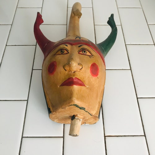 Antique shops folk art Jester's wooden hand made head collectible display farmhouse oddities curiosities unique home decor