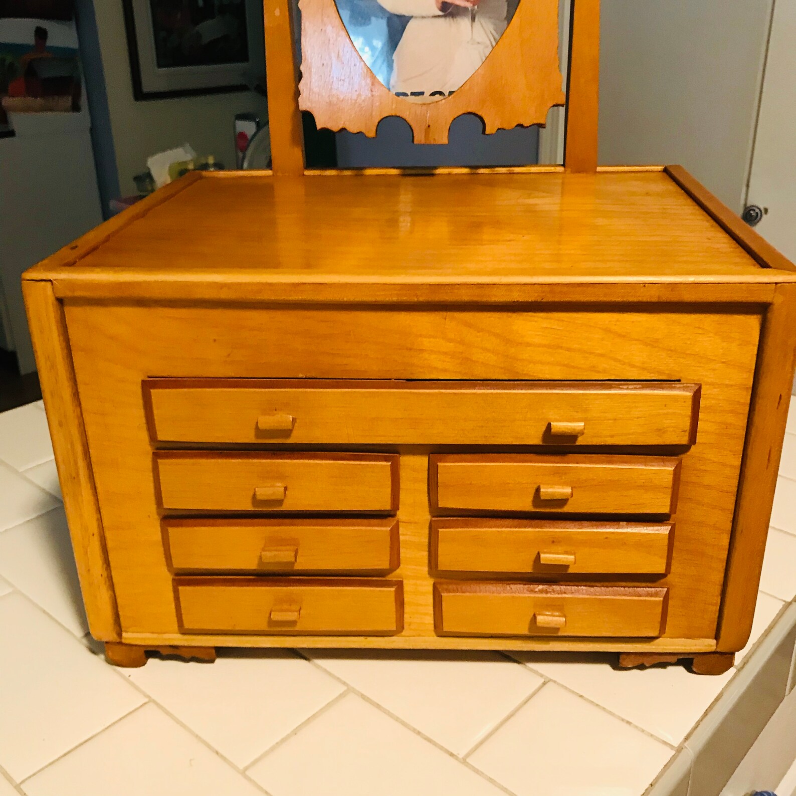 Vintage Folk Art Dresser Style Jewelry Box Hand Made Light Etsy