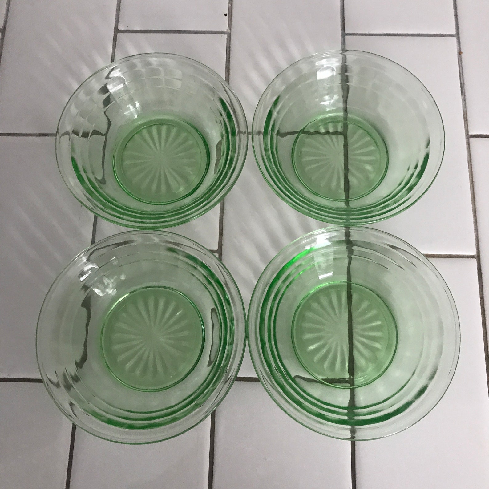 Vintage Fruit Bowls Seet of 4 Block Optic Urnaium Glass Ice Etsy