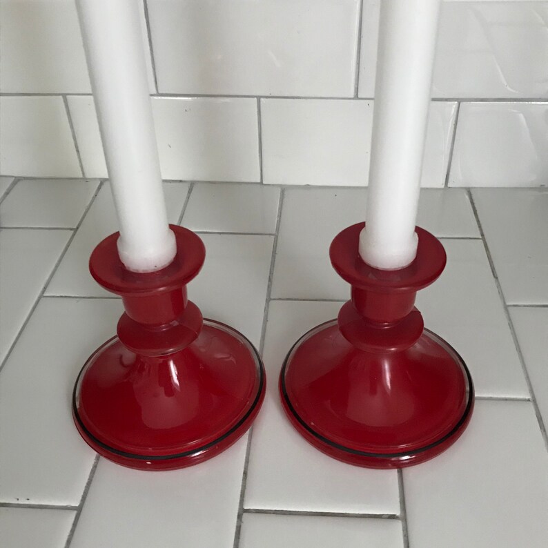 Vintage Candlestick Holders 1930 Art Deco Red & Black Glass Etsy