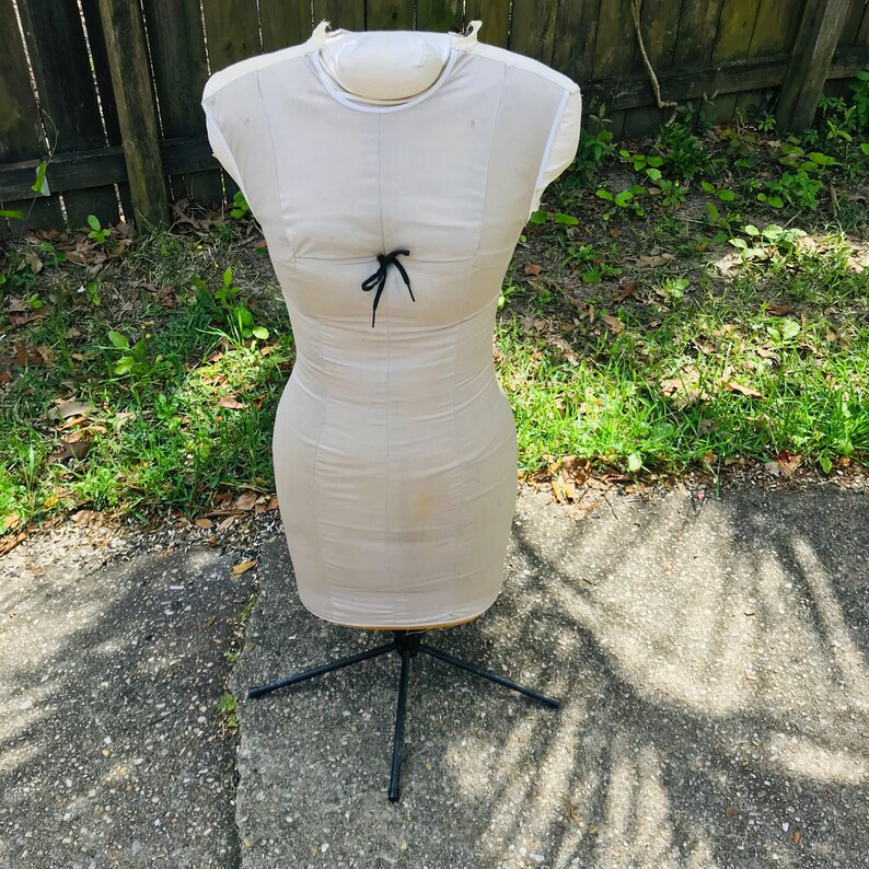 Vintage Torso Display Dressmakers Body Mannequin Antique Foam slip covered body with zipper sewing clothing display on metal stand size 12