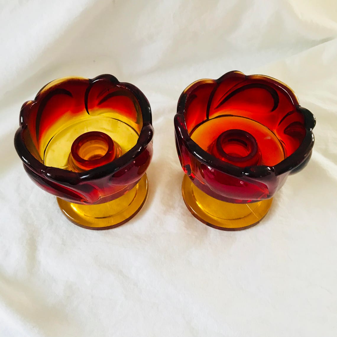 Amberina Glass Candlestick Holders Candle Holders Red and Etsy