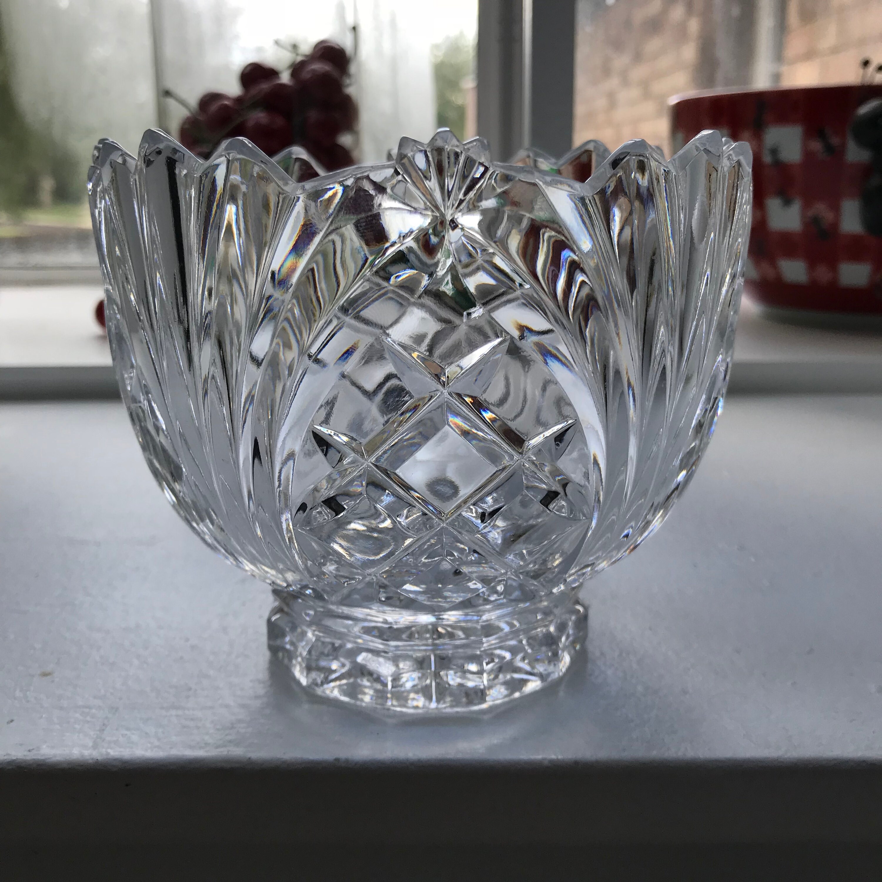 Vintage Crystal Bowl Large Pineapple Pattern With Scalloped Etsy UK
