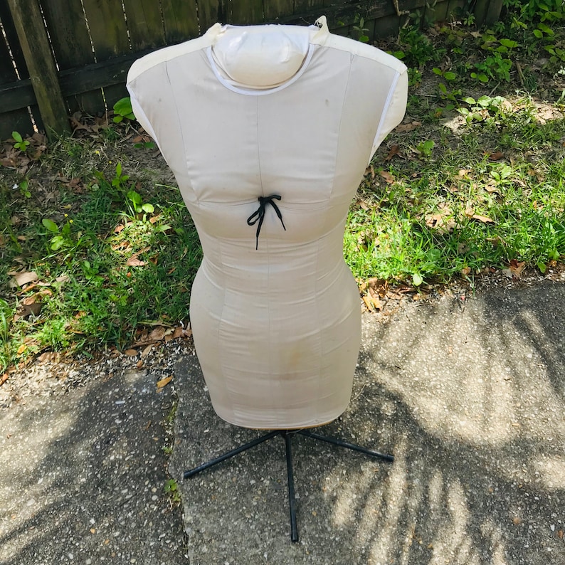Vintage Torso Display Dressmakers Body Mannequin Antique Foam slip covered body with zipper sewing clothing display on metal stand size 12