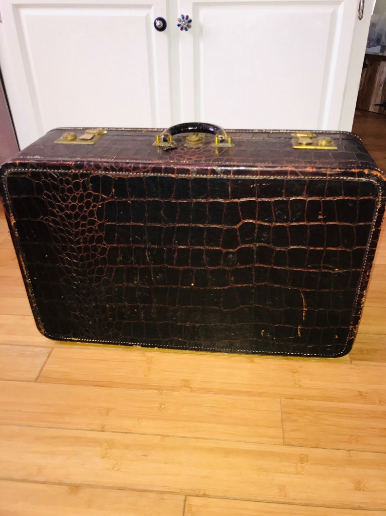 Antique Leather Train Case Luggage Storage Travel Overnight Etsy