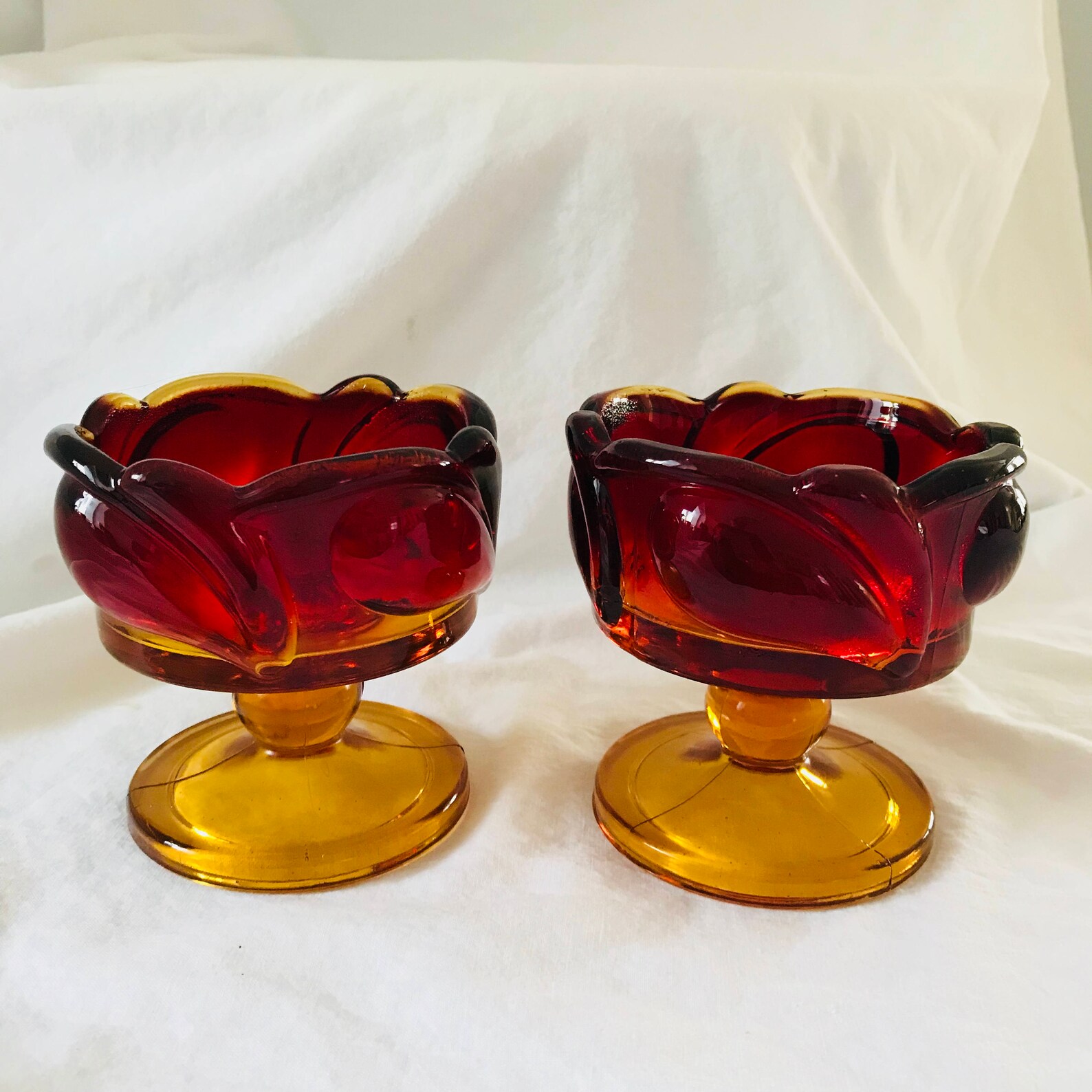 Amberina Glass Candlestick Holders Candle Holders Red and Etsy