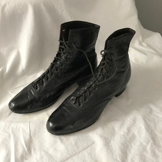 Antique 1915 Shoe Boots Black Leather Museum Studio Display | Etsy